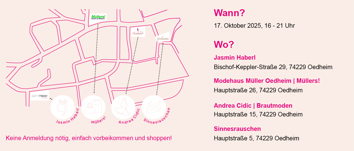 Die Details für das After-Work Shopping bei Jasmin Haberl sind aufgelistet.